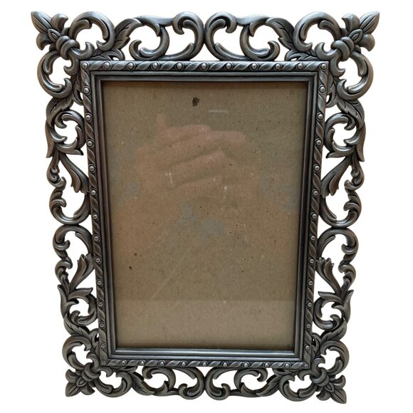 Vintage Ornate Silver-Tone Metal Picture Frame With Intricate Scroll Design - Picture 1 of 13